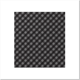 Gray and Black Check Gingham Plaid Posters and Art